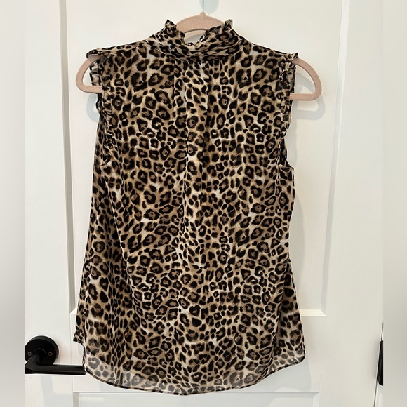 White House Black Market- Leopard Print Tie Neck Top - Picture 5 of 5